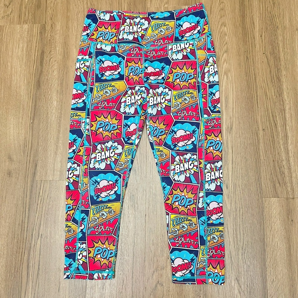 Constantly Varied Gear Comic Print Leggings M Boom Pop Bang Workout Yoga